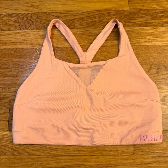 Gymshark Other - Gymshark V-neck Mesh Panel Sports Bra Peachy/Orange - Size XL Y-Back